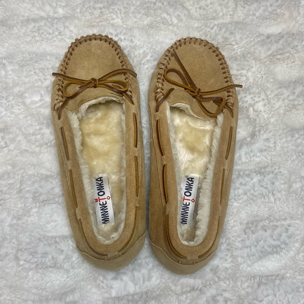 Minnetonka Womens Cally Faux Fur Size 10 Moccasin